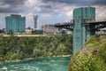 Niagara Falls, USA Ã¢â¬â August 29, 2018: Beautiful view of Rainbow Bridge from American side and the Canadian side with famous hot Royalty Free Stock Photo